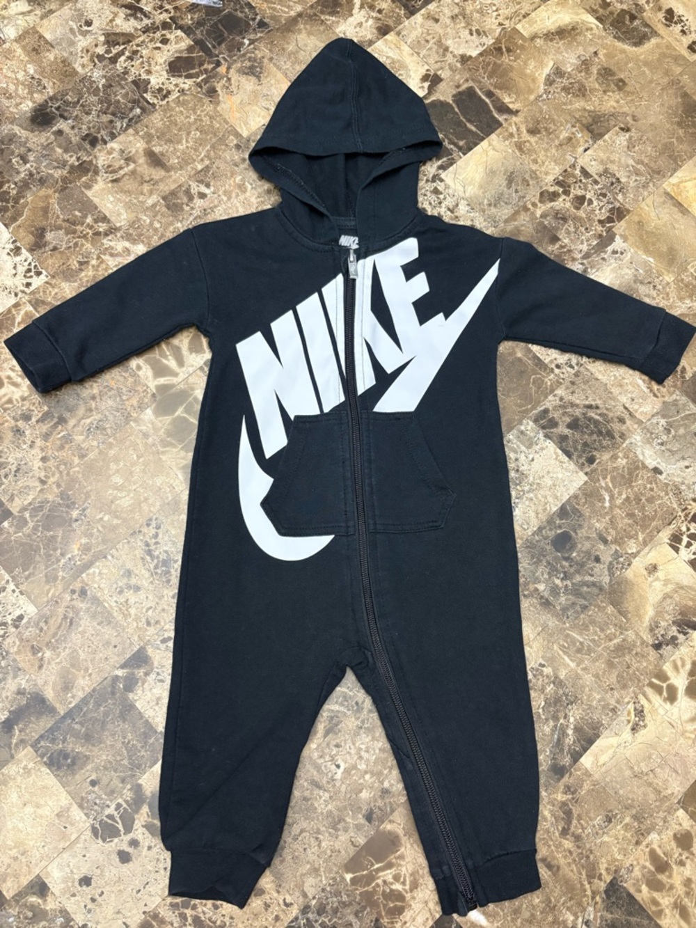 Nike Black Baby Hooded One-Piece Romper with White Logo 9 months